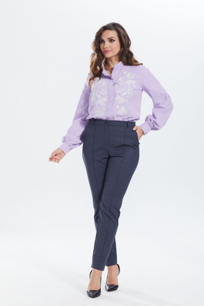Блуза прямого крой из хлопка с вышивкой MALI 622-086 лаванда - фото 1