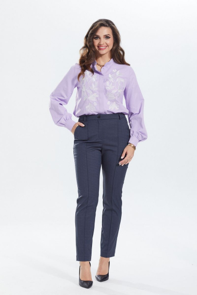 Блуза прямого крой из хлопка с вышивкой MALI 622-086 лаванда - фото 6