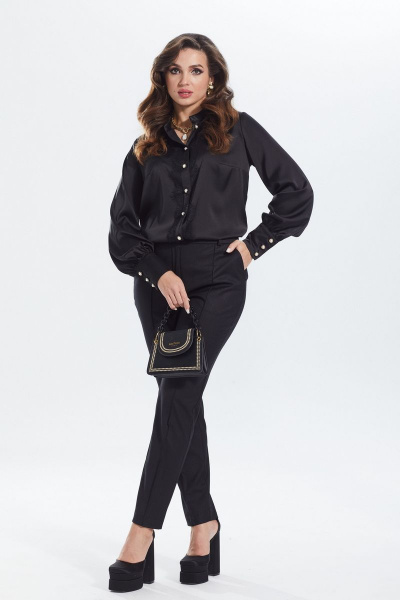 Атласная блуза прямого силуэта с кружевом MALI 622-091 черный - фото 9