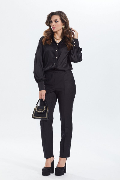 Атласная блуза прямого силуэта с кружевом MALI 622-091 черный - фото 2