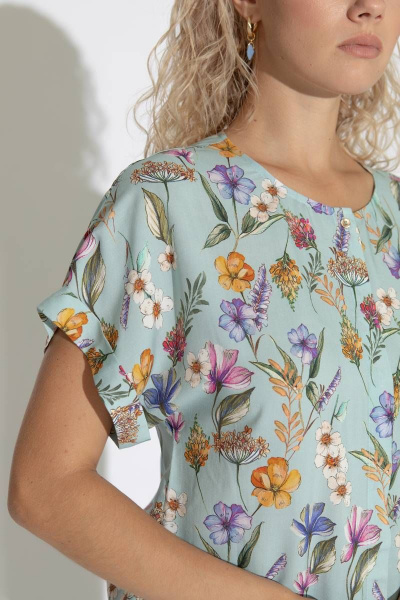Блуза летняя голубая с цветочным принтом из вискозы Femme & Devur 70858 1.32F(170) - фото 3
