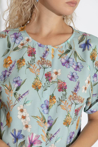 Блуза летняя голубая с цветочным принтом из вискозы Femme & Devur 70858 1.32F(170) - фото 2