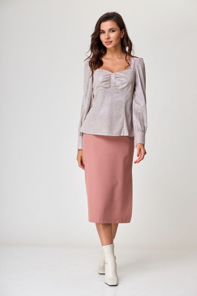 Розовая прилегающая блуза с квадратным вырезом Anelli 953 розовое_серебро - фото 1
