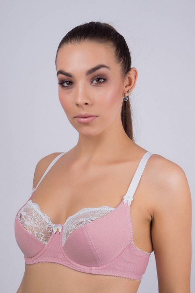 Бюстгальтер эластичный хлопковый с кружевными деталями Verally 274-3 горох на розовом - фото 3