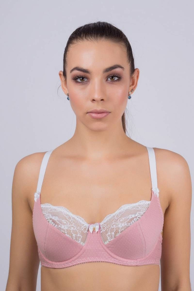 Бюстгальтер эластичный хлопковый с кружевными деталями Verally 274-3 горох на розовом - фото 1