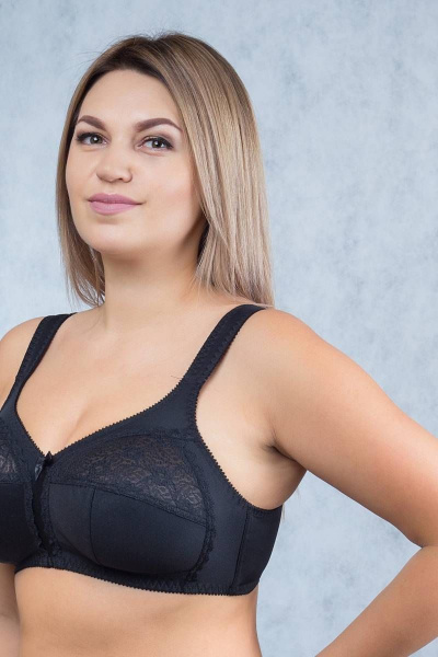 Бюстгальтер бескаркасный из эластичного полотна и кружева черный Verally 264-4 черный - фото 3