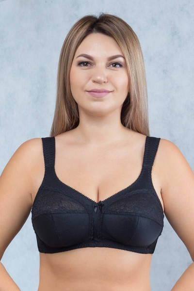 Бюстгальтер бескаркасный из эластичного полотна и кружева черный Verally 264-4 черный - фото 1