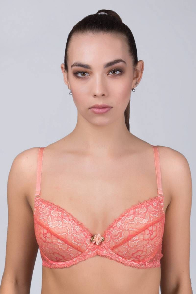 Розовый пуш-ап бюстгальтер из кружева на каждый день Verally 2095-1 коралл - фото 1