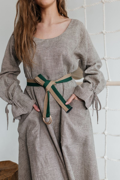 Льняное платье с объемными карманами и рукавами АМУЛЕТ 9609 капучино - фото 3