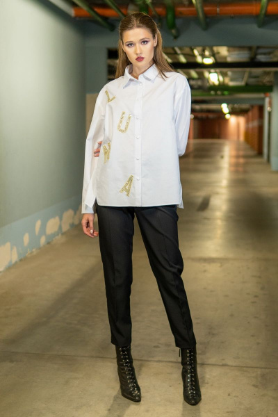 Белая рубашка из хлопка, с аппликацией из пайеток Luna 063 белый - фото 2