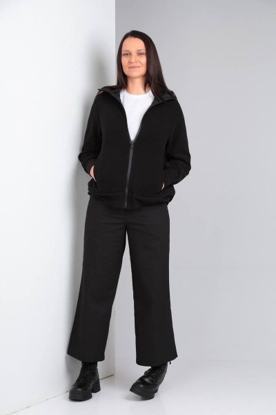 Джемпер спортивный сложного кроя с капюшоном и застежкой Ma Vie М610-1 черный - фото 3