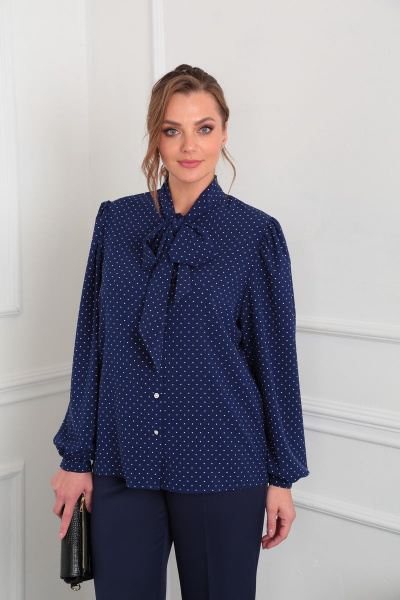 Блуза Lady Line 524 синий+бел.горохи - фото 3