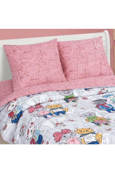 Комплект постельного белья из хлопка поплин розовый АРТПОСТЕЛЬ 912 китти - фото 2