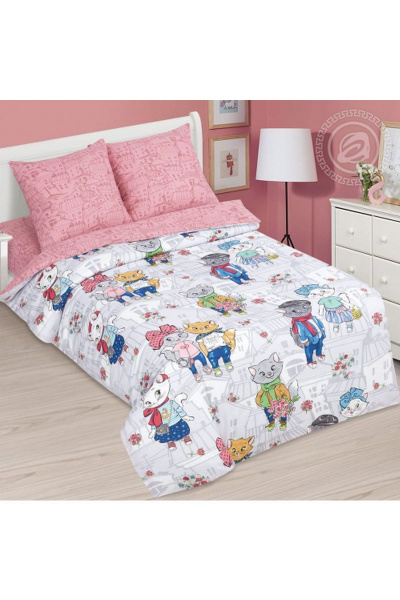 Комплект постельного белья из хлопка поплин розовый АРТПОСТЕЛЬ 912 китти - фото 1