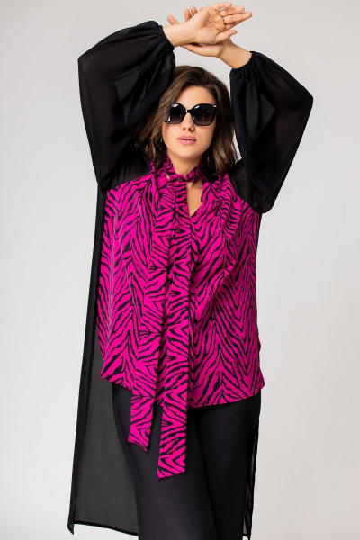 Блуза EVA GRANT 215-1 фуксия+черный - фото 2