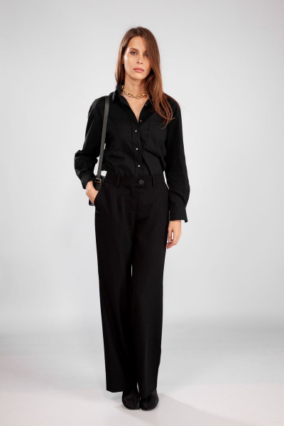 Черные свободные брюки расклешенного силуэта THE NAME 2206А - фото 5