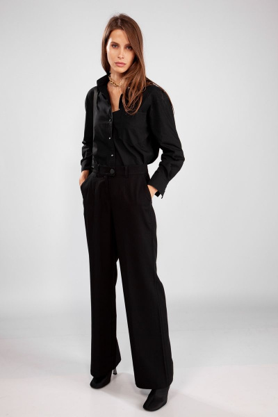 Черные свободные брюки расклешенного силуэта THE NAME 2206А - фото 3