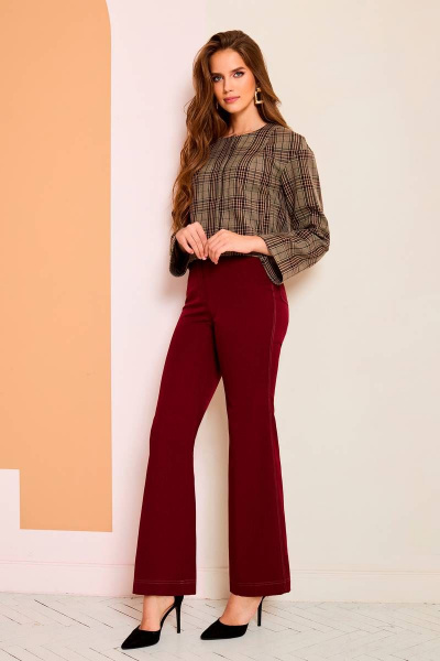 Двойка жакет и брюки клеш из текстиля LaKona 11480 винный - фото 4