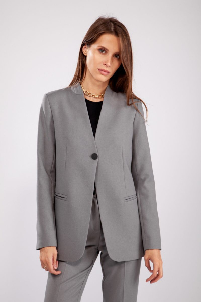 Серый деловой костюм из текстиля с высокой посадкой THE NAME 2225 серый - фото 4
