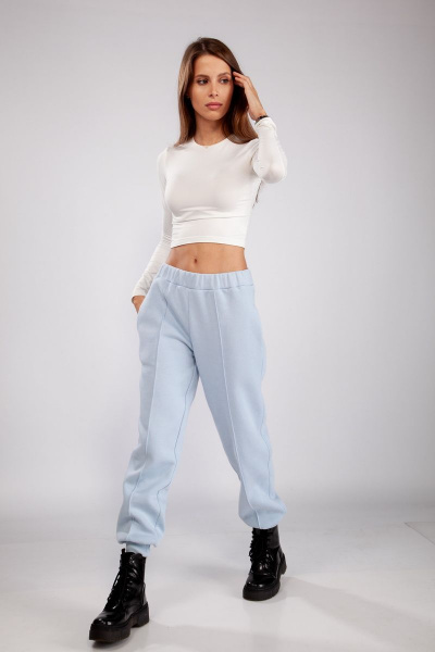 Голубые утепленные трикотажные брюки для повседневности THE NAME 2229 голубой - фото 1