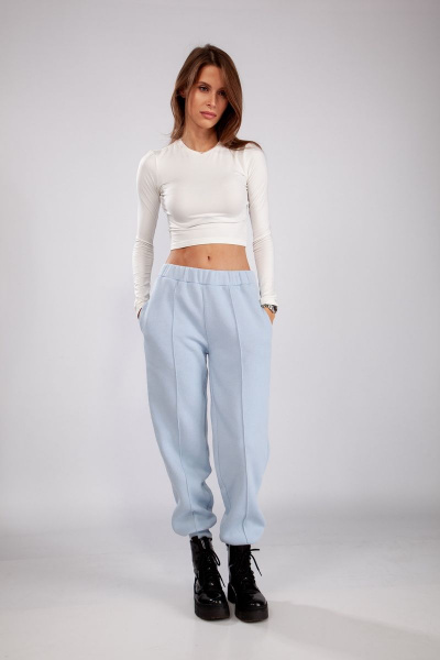 Голубые утепленные трикотажные брюки для повседневности THE NAME 2229 голубой - фото 7