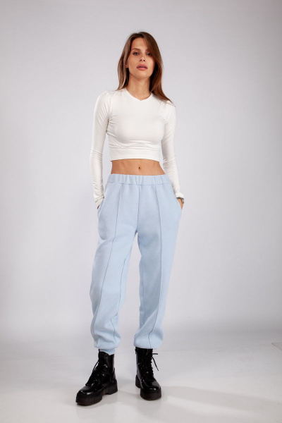 Голубые утепленные трикотажные брюки для повседневности THE NAME 2229 голубой - фото 3