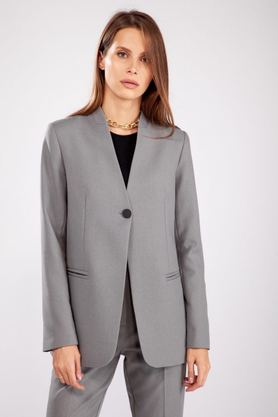 Деловой жакет на подкладке с прорезными карманами и стойкой THE NAME 2240 серый - фото 3