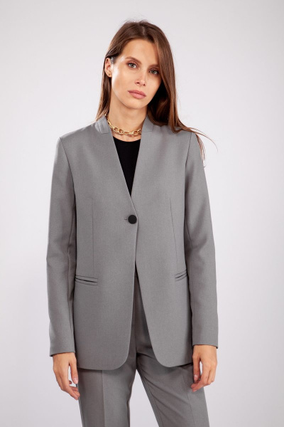 Деловой жакет на подкладке с прорезными карманами и стойкой THE NAME 2240 серый - фото 1