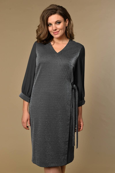 Платье нарядное с запахом и шлицей в среднем шве Lady Style Classic 1713/1 графитовый - фото 2