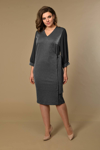 Платье нарядное с запахом и шлицей в среднем шве Lady Style Classic 1713/1 графитовый - фото 1