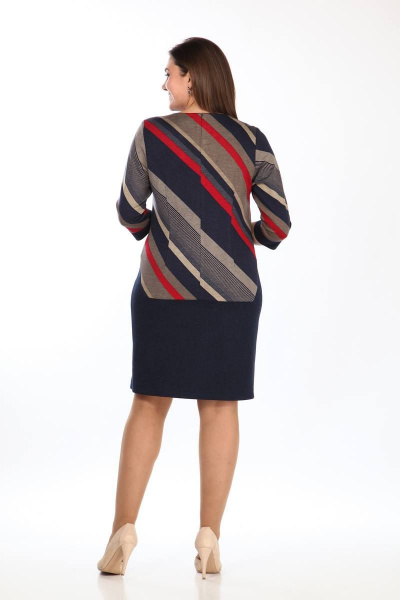 Деловое трикотажное платье с вытачками и молнией Lady Style Classic 988 темно-синий_с_красным_"диагональ" - фото 3