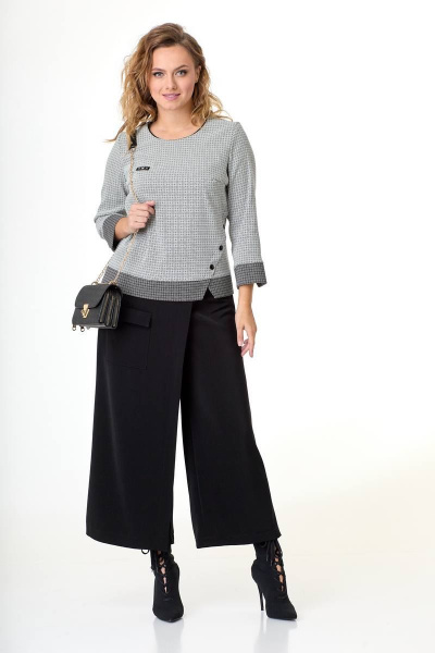 Блуза и кюлоты из текстиля с кокетками и разрезами, деловой стиль Taita plus 2232/1 - фото 1
