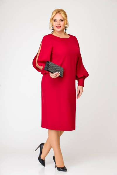 Нарядное платье с объемными рукавами и разрезами по рукавам Swallow 623 спелая_вишня - фото 5