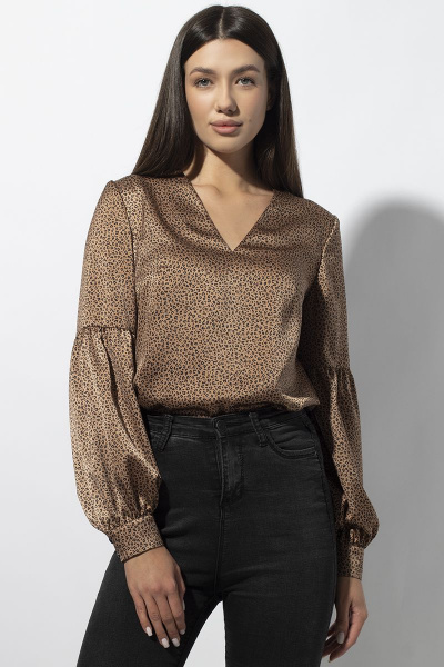 Блуза из вискозы с кружевом и полуприлегающим силуэтом VIZAVI 659 коричневый - фото 2