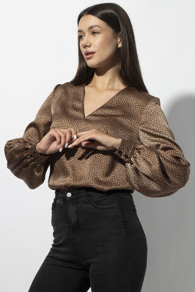 Блуза из вискозы с кружевом и полуприлегающим силуэтом VIZAVI 659 коричневый - фото 1