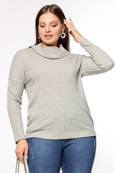 Джемпер свободный с воротником-хомут из трикотажа La rouge 3246 серо-бежевый - фото 1
