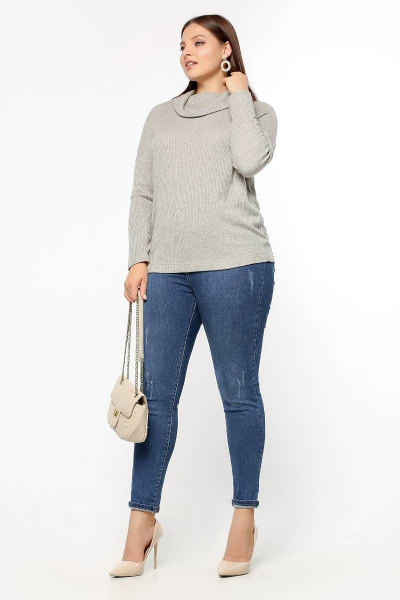Джемпер свободный с воротником-хомут из трикотажа La rouge 3246 серо-бежевый - фото 3