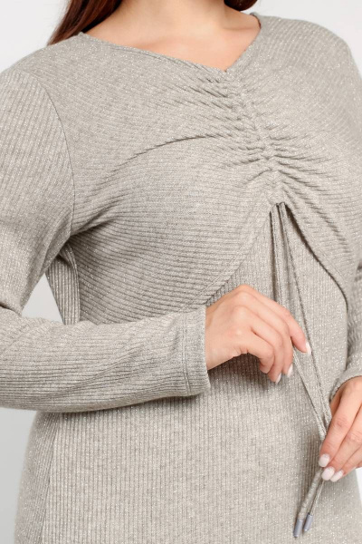 Платье трапециевидное с люрексом и шнурком La rouge 5410 серо-бежевый - фото 7