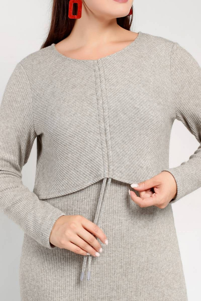 Платье трапециевидное с люрексом и шнурком La rouge 5410 серо-бежевый - фото 6