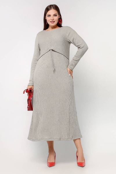 Платье трапециевидное с люрексом и шнурком La rouge 5410 серо-бежевый - фото 4