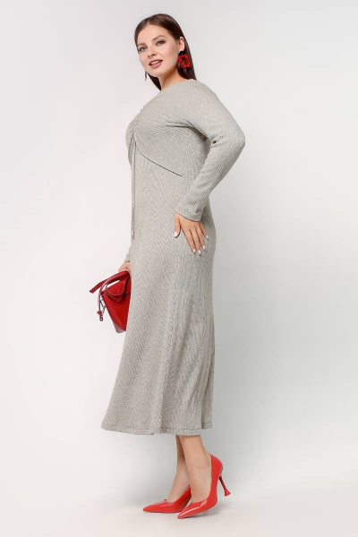 Платье трапециевидное с люрексом и шнурком La rouge 5410 серо-бежевый - фото 3
