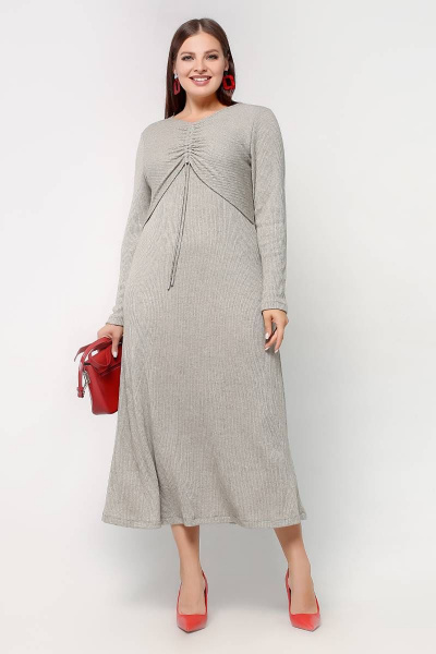 Платье трапециевидное с люрексом и шнурком La rouge 5410 серо-бежевый - фото 2