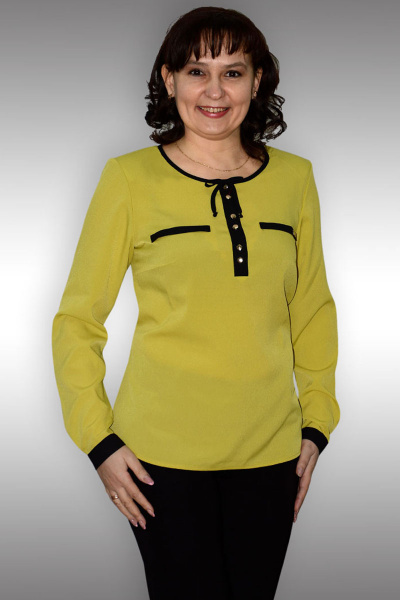 Блуза прямого силуэта с контрастными вставками и пуговицами Таир-Гранд 62193 горчица - фото 1