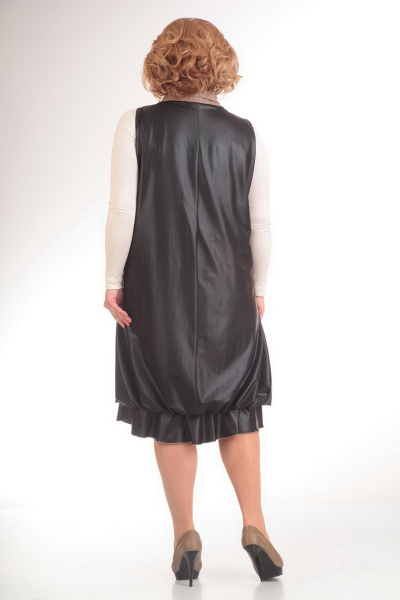 Демисезонный джемпер с сарафаном из трикотажа и экокожи Pretty 411 черный - фото 2