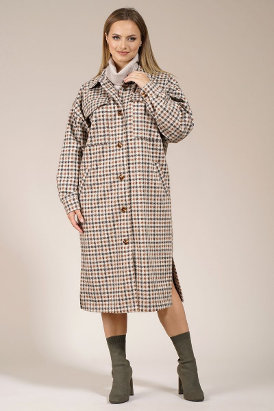 Бежевый оверсайз кардиган из текстиля Медея и К 2173 - фото 5