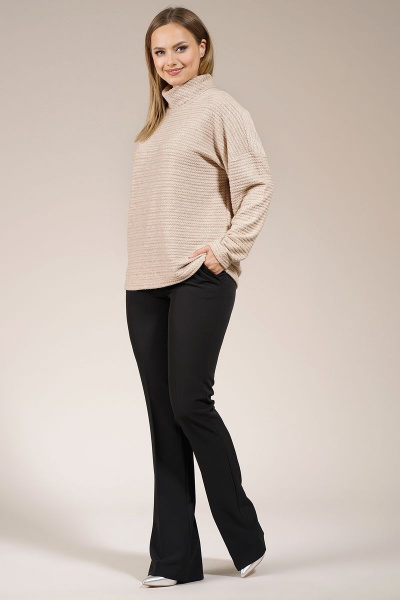 Джемпер оверсайз из вискозы и трикотажа бежевый Медея и К 2186 кремовый - фото 7