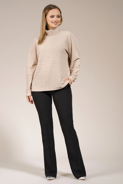 Джемпер оверсайз из вискозы и трикотажа бежевый Медея и К 2186 кремовый - фото 6