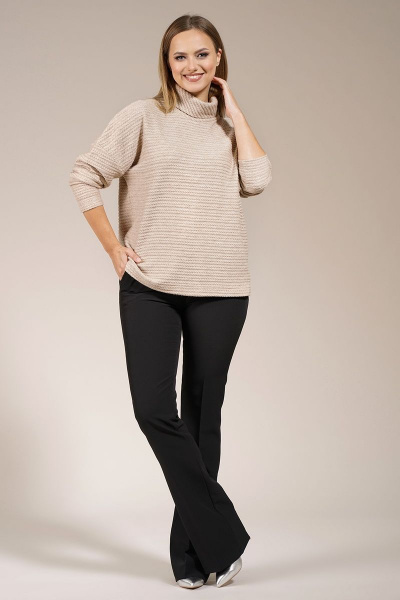 Джемпер оверсайз из вискозы и трикотажа бежевый Медея и К 2186 кремовый - фото 4