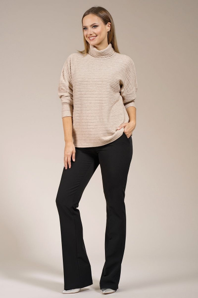 Джемпер оверсайз из вискозы и трикотажа бежевый Медея и К 2186 кремовый - фото 2