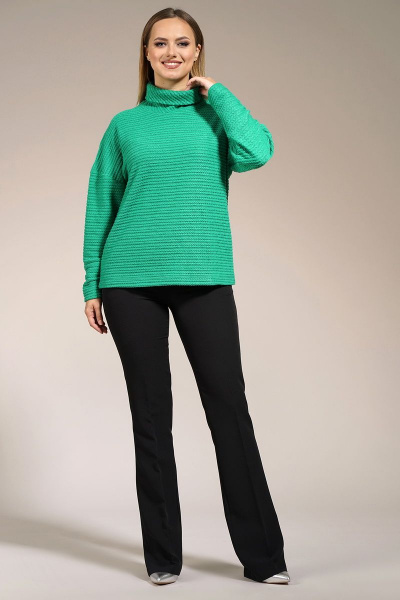 Джемпер оверсайз из вискозы и трикотажа зеленый Медея и К 2186 нефритовый - фото 2